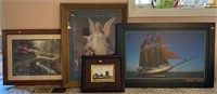 4 framed artworks, John Higgins oil on board