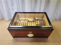 Beveled Glass Cigar Humidor with Cigars