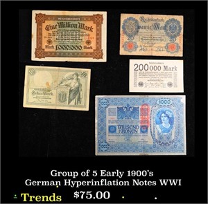 Group of 5 Early 1900's German Hyperinflation Note