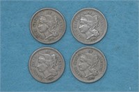 4 - 1872 Three Cent Nickels