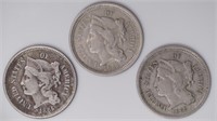 3 - 1865 Three Cent Nickels