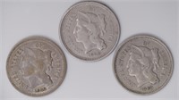 3 - 1869 Three Cent Nickels