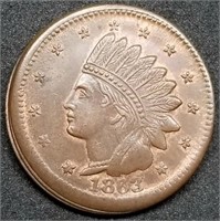 1863 Civil War Token: Indian Head/Not One Cent