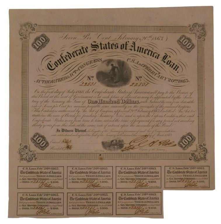 1863 Confederate $100 Bond No. 22531 Richmond