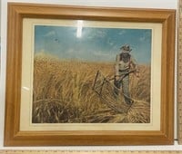 Vintage Plow Farmer Framed Painting