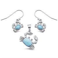 Natural .75ct Larimar Crabs Jewelry Set