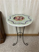 Wire Stand Wood Top Mosaic Table