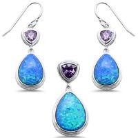 Silver Blue Opal Amethyst Created Set