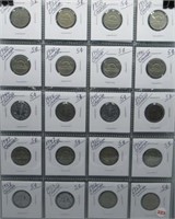 (20) Canadian Nickels. Dates: 1934, 1937, 1938,