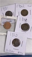 (5) Indian head pennies assorted years