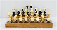 Vintage Ornate Carved Bone & Wood Chess Set