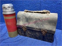 Antique metal lunch box & thermos