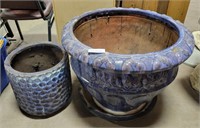 2 BLUE CLAY PLANTERS