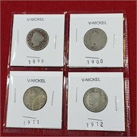 (4) V Nickels, 1899, 1900, 1911, 1912