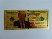 Novelty Gold Plated Trump 100000 Dollar Note