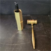 Brass Gavel and Pen Holder