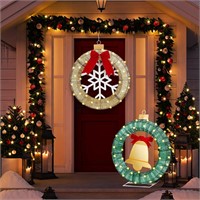 2 Pcs 18.9 LED Xmas Wreath  Plug-in Lighted