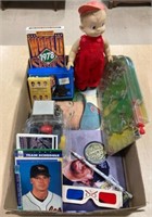 BOX OF ASST SPORTS COLLECTIBLES