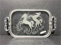Vintage lucite etched pony tray