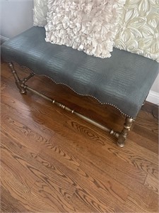 Custom gray bench with feaux alligator leather