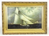 Painting, 19th c. Seascape with Sailing Vessel