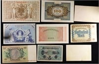 Lot of Nine 1908 to 1933 German Banknotes, Various