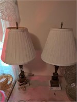 Pair brass and marble base lamps