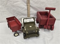 Vintage Tonka Jeep, Wood Wagon & Farm Wagon