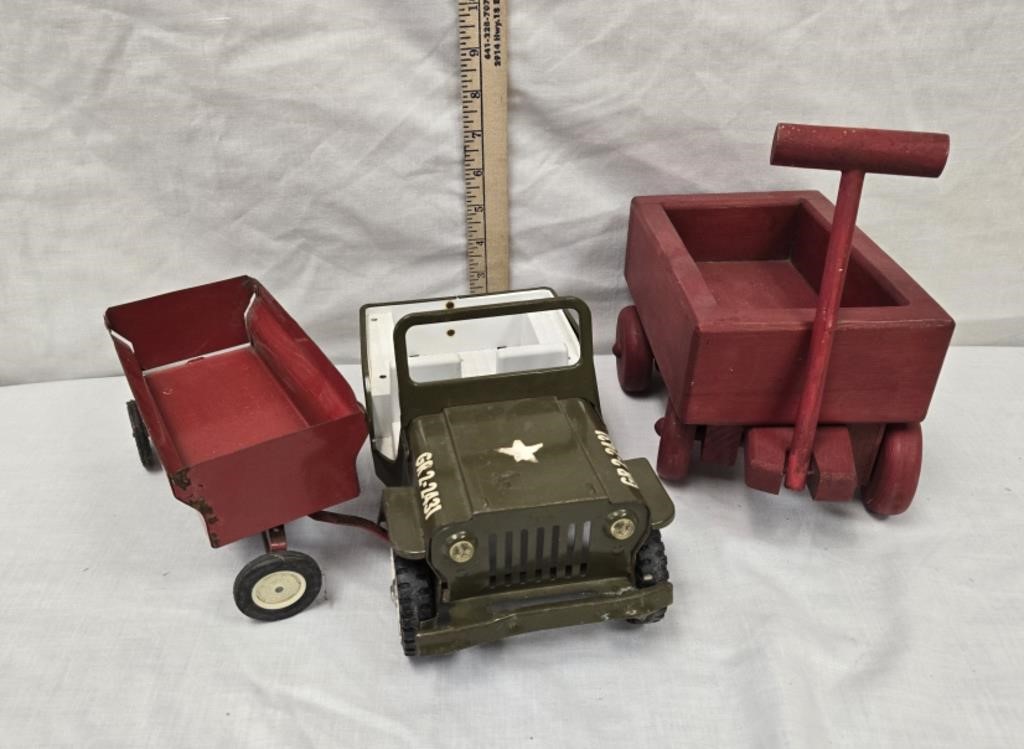 Vintage Tonka Jeep, Wood Wagon & Farm Wagon