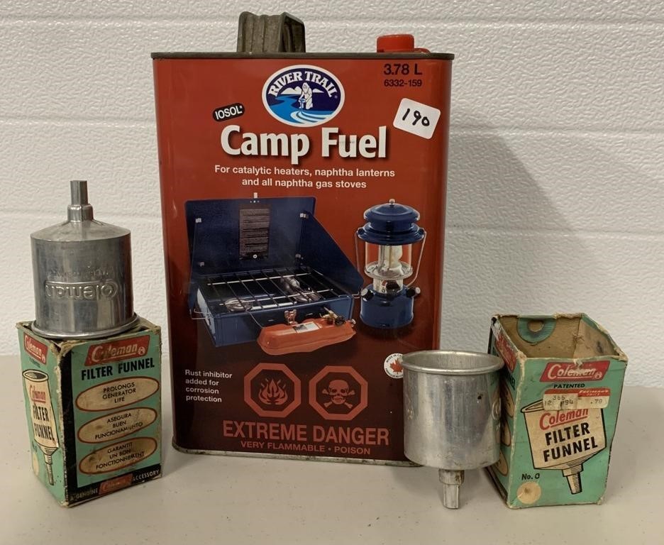 2 Coleman Funnels & Camp Fuel (NO SHIPPING)