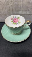 Aynsley Bone China Green Floral Cup & Saucer