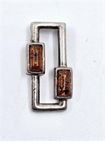 Modernist Sterling Silver Amber Pendant