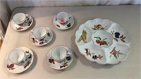 Worcester Evesham Cups & Saucers And Serving Tray