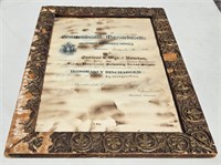 ANTIQUE FRAMED DISCHARGE PAPER DATED 1903