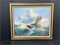 (AB) Signed June Nelson Boat Wall Art On Canvas.
