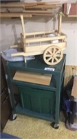 Metal utility cart, wooden wagon, plastic