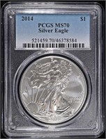 2014 AMERICAN SILVER EAGLE PCGS MS70