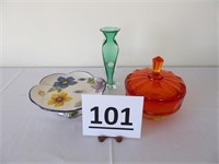 Cake Plate, Crystal Vase, Orange Viking Candy Dish