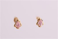 14kt Yellow Gold Pink CZ Earrings