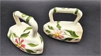 Vtg. Ceramic Flat Iron Floral S&P Shakers