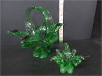 2 PIECES HANDBLOW ART GLASS BASKETS