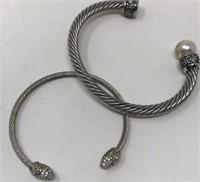 Silver Plated Bracelets w CZ and Faux Pearl