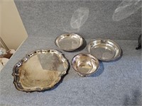 VINTAGE SILVER PLATE TRAYS BOWLS