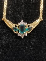 14kt Gold Emerald & Diamond Necklace