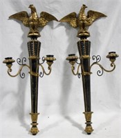 Pair Eagle Adorned Wall Sconces 25x10