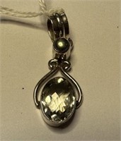 .925 Sterling Prasiolite Quartz + Pearl Pendant