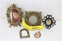 5 Vintage Fancy Picture Frames & Mini-Mirror