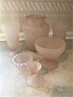 Vintage Pink Frosted Satin Glass Lot