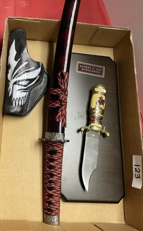 Samurai sword, holster, replica Bowie knife