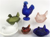 Colorful Glass Hen on a Nest Covered Dishes